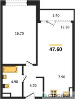 Планировка однокомнатной(квартира) площадью 47.6 квадратных метров в “ЖК Дом на Зорге”