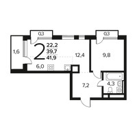 Планировка двухкомнатной(квартира) площадью 42 квадратных метров в “Новые Ватутинки. Заречный”