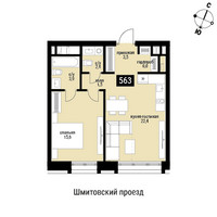 Планировка однокомнатной(квартира) площадью 51.2 квадратных метров в “ЖК Шелепиха (Cosmopolit)”