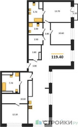 Планировка трехкомнатной(квартира) площадью 119.4 квадратных метров в ЖК “ЖК МОНС”
