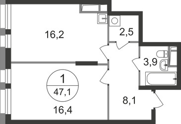 Планировка однокомнатной(квартира) площадью 47.1 квадратных метров в ЖК “ЖК Первый Московский”