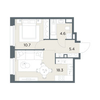 Планировка однокомнатной(квартира) площадью 39 квадратных метров в “ЖК Станиславский”