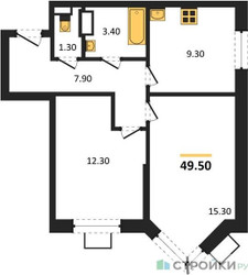 Планировка двухкомнатной(квартира) площадью 49.5 квадратных метров в ЖК “ЖК Видный берег 2”