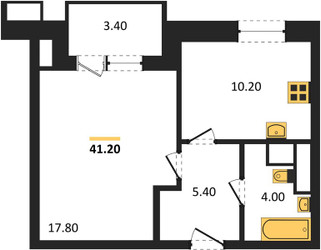 Планировка однокомнатной(квартира) площадью 41.2 квадратных метров в ЖК “ЖК Парк Легенд 2”