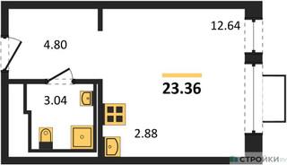 Планировка студии(квартира) площадью 23.36 квадратных метров в “ЖК Новое Видное”
