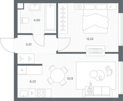 Планировка однокомнатной(квартира) площадью 41.65 квадратных метров в “ЖК TATE (Тэйт)”