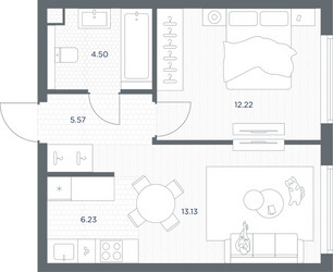 Планировка однокомнатной(квартира) площадью 41.65 квадратных метров в ЖК “ЖК TATE (Тэйт)”