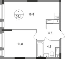Планировка однокомнатной(квартира) площадью 39.1 квадратных метров в “ЖК Первый Московский”