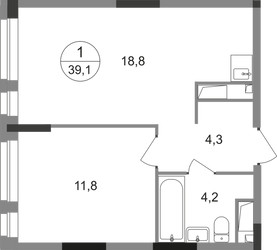 Планировка однокомнатной(квартира) площадью 39.1 квадратных метров в ЖК “ЖК Первый Московский”