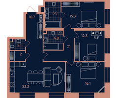 Планировка 4+ комнатной(квартира) площадью 99.2 квадратных метров в “Квартал Эра”