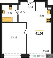 Планировка однокомнатной(квартира) площадью 41.02 квадратных метров в “ЖК TATE (Тэйт)”