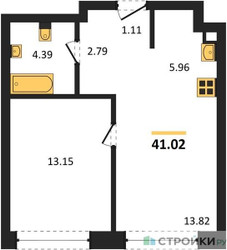Планировка однокомнатной(квартира) площадью 41.02 квадратных метров в ЖК “ЖК TATE (Тэйт)”