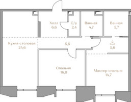 Планировка двухкомнатной(квартира) площадью 85.9 квадратных метров в “ЖК Коллекция Лужники”