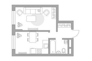 Планировка однокомнатной(квартира) площадью 33.47 квадратных метров в “ЖК Живописный”