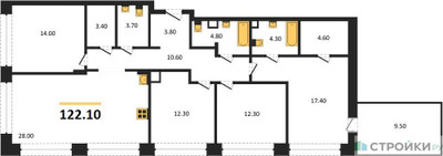 Планировка 4+ комнатной(квартира) площадью 122.1 квадратных метров в ЖК “ЖК Shagal (Шагал)”