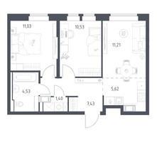 Планировка двухкомнатной(квартира) площадью 51.75 квадратных метров в “ЖК Большое Путилково”