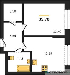 Планировка однокомнатной(квартира) площадью 39.7 квадратных метров в ЖК “ЖК iLove (АйЛав)”