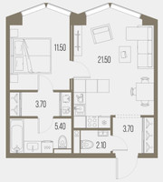 Планировка однокомнатной(квартира) площадью 47.9 квадратных метров в “ЖК Северный порт. Береговые кварталы”