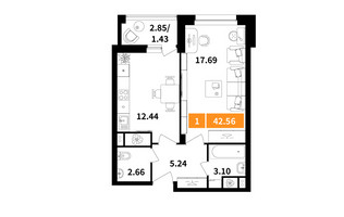 Планировка однокомнатной(квартира) площадью 42.56 квадратных метров в “ЖК Планерный Квартал”