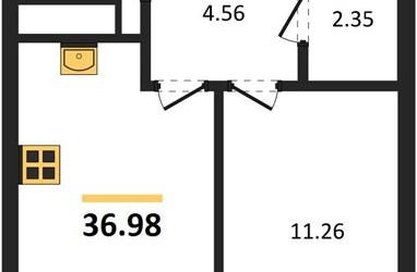 Планировка однокомнатной(квартира) площадью 36.98 квадратных метров в ЖК “ЖК Новотомилино”