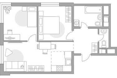 Планировка трехкомнатной(квартира) площадью 50.42 квадратных метров в ЖК “ЖК Аникеевский”