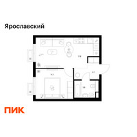 Планировка однокомнатной(квартира) площадью 36.7 квадратных метров в “ЖК Ярославский”