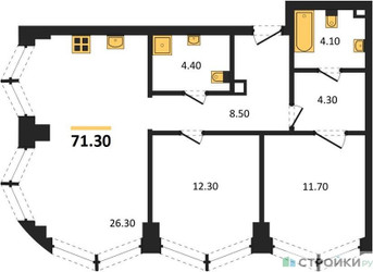 Планировка двухкомнатной(квартира) площадью 71.3 квадратных метров в ЖК “ЖК ЗИЛАРТ”