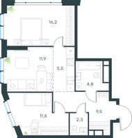 Планировка трехкомнатной(квартира) площадью 61.7 квадратных метров в “ЖК Левел Мичуринский”