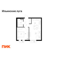 Планировка однокомнатной(квартира) площадью 41.7 квадратных метров в “ЖК Ильинские луга”