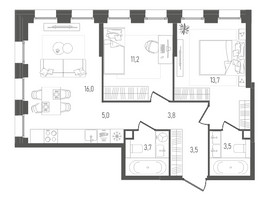 Планировка двухкомнатной(квартира) площадью 60.4 квадратных метров в “ЖК Pave (Пэйв)”