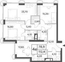 Планировка 4+ комнатной(квартира) площадью 112.4 квадратных метров в “ЖК Will Towers (Вилл Тауэрс)”