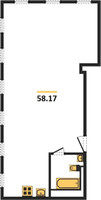 Планировка однокомнатной(квартира) площадью 58.17 квадратных метров в “ЖК Din Haus”