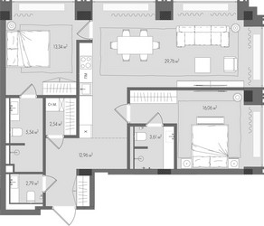 Планировка двухкомнатной(квартира) площадью 86.6 квадратных метров в ЖК “Клубный дом Форум”