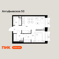 Планировка однокомнатной(квартира) площадью 37.9 квадратных метров в “ЖК Алтуфьевское 53”
