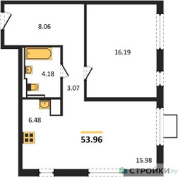 Планировка однокомнатной(квартира) площадью 53.96 квадратных метров в ЖК “ЖК Прибрежный Парк”
