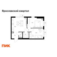 Планировка двухкомнатной(квартира) площадью 49.3 квадратных метров в “Ярославский квартал”