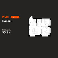 Планировка двухкомнатной(квартира) площадью 55.3 квадратных метров в “Нарвин”