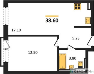 Планировка однокомнатной(квартира) площадью 38.6 квадратных метров в ЖК “ЖК Квартал Герцена”