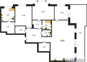 Планировка трехкомнатной(квартира) площадью 164.03 квадратных метров в “ЖК Хамовники 12”