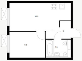 Планировка однокомнатной(квартира) площадью 31.7 квадратных метров в “ЖК Люблинский парк”