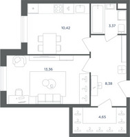 Планировка однокомнатной(квартира) площадью 40.1 квадратных метров в “ЖК Равновесие”