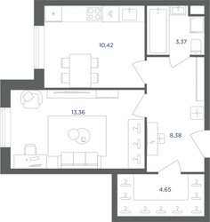 Планировка однокомнатной(квартира) площадью 40.1 квадратных метров в ЖК “ЖК Равновесие”