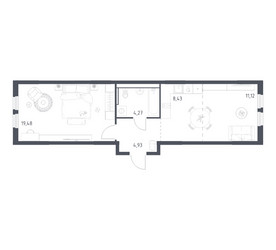 Планировка однокомнатной(квартира) площадью 48.23 квадратных метров в ЖК “ЖК Пригород Лесное”