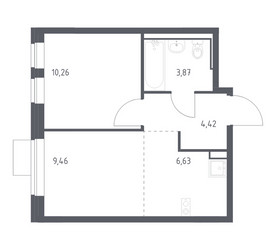Планировка однокомнатной(квартира) площадью 34.64 квадратных метров в ЖК “ЖК Молжаниново”