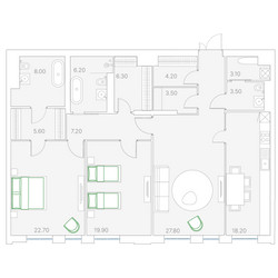 Планировка двухкомнатной(квартира) площадью 141.9 квадратных метров в ЖК “ЖК Клубный дом Duo (Дуо)”