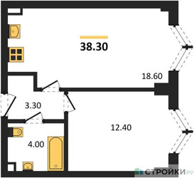 Планировка однокомнатной(квартира) площадью 38.3 квадратных метров в ЖК “ЖК ЗИЛАРТ”
