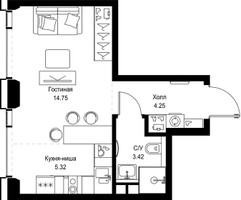 Планировка студии(квартира) площадью 27.75 квадратных метров в “ЖК СЕТ”