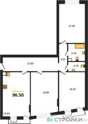 Планировка трехкомнатной(квартира) площадью 96.5 квадратных метров в ЖК “ЖК Эльйон”