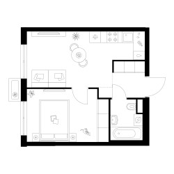 Планировка однокомнатной(квартира) площадью 34.8 квадратных метров в ЖК “Квартал Мит”