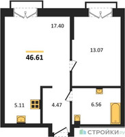 Планировка однокомнатной(квартира) площадью 46.61 квадратных метров в “ЖК EvoPark Сокольники”